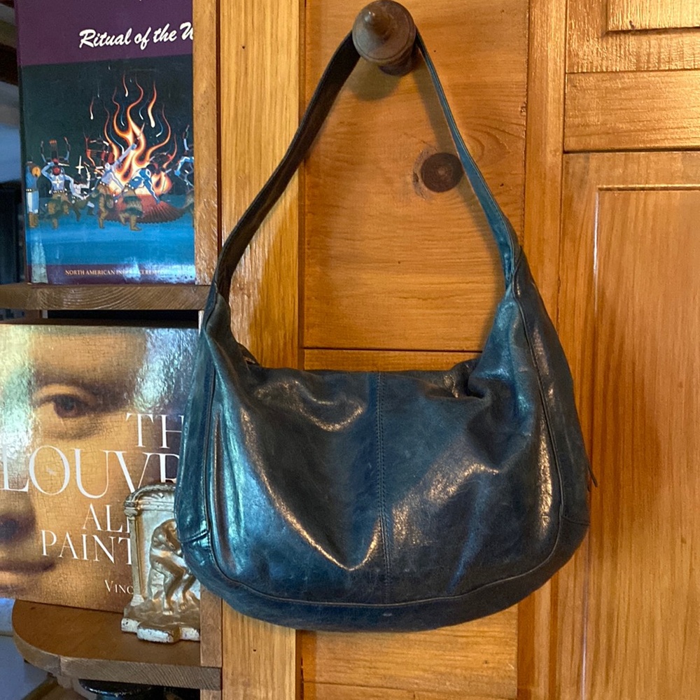 Hobo dark teal leather top strap shoulder bag